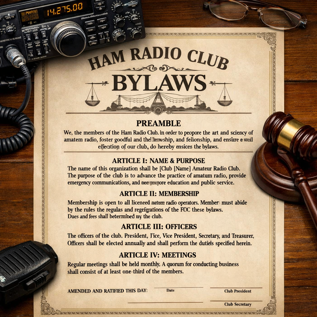 Ham radio bylaws image with radio constitution or legal jargon